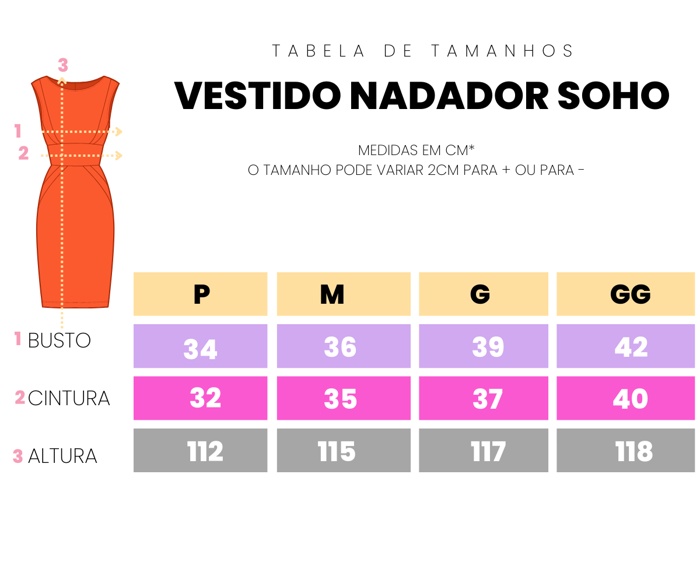 Tabela medida Vestido Nadador Soho